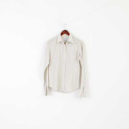 T.M. Lewin Women 14 M Casual Shirt Beige Cotton Shiny Striped Long Sleeve Top
