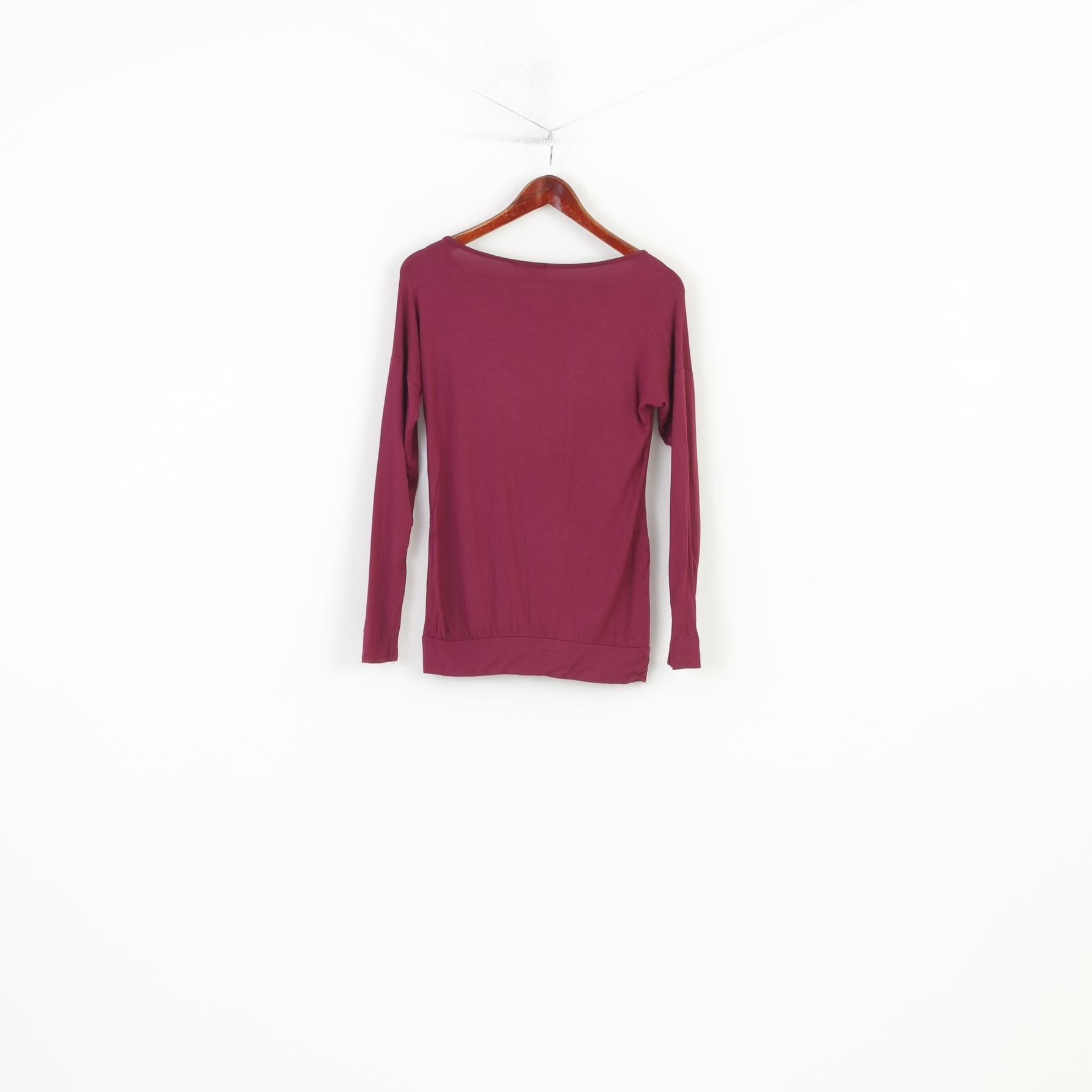 F De La Passion Chemise Femme Manches Longues Bordeaux Violet Élastique Col Rond Haut Graphique