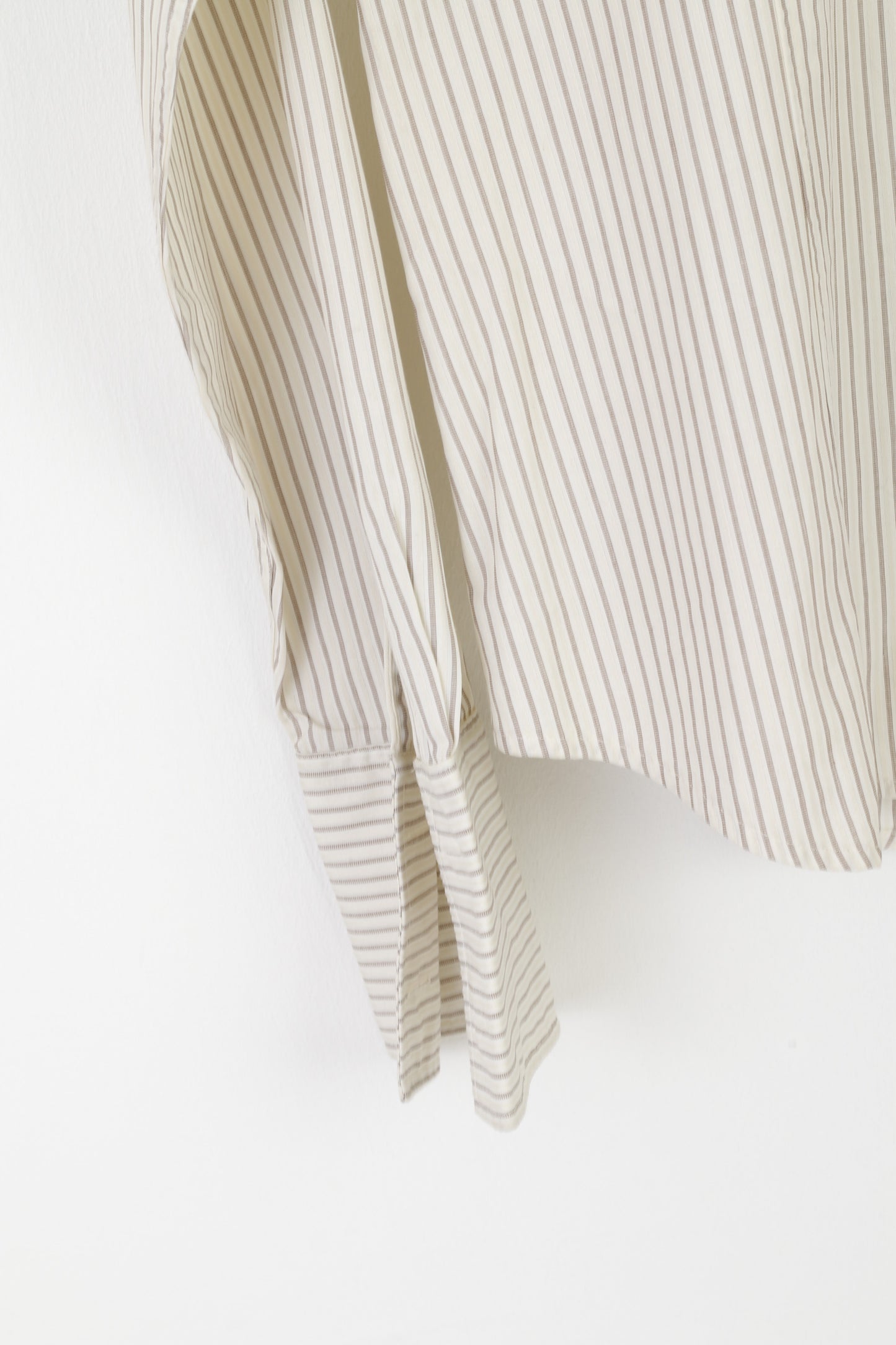 T.M. Lewin Women 14 M Casual Shirt Beige Cotton Shiny Striped Long Sleeve Top