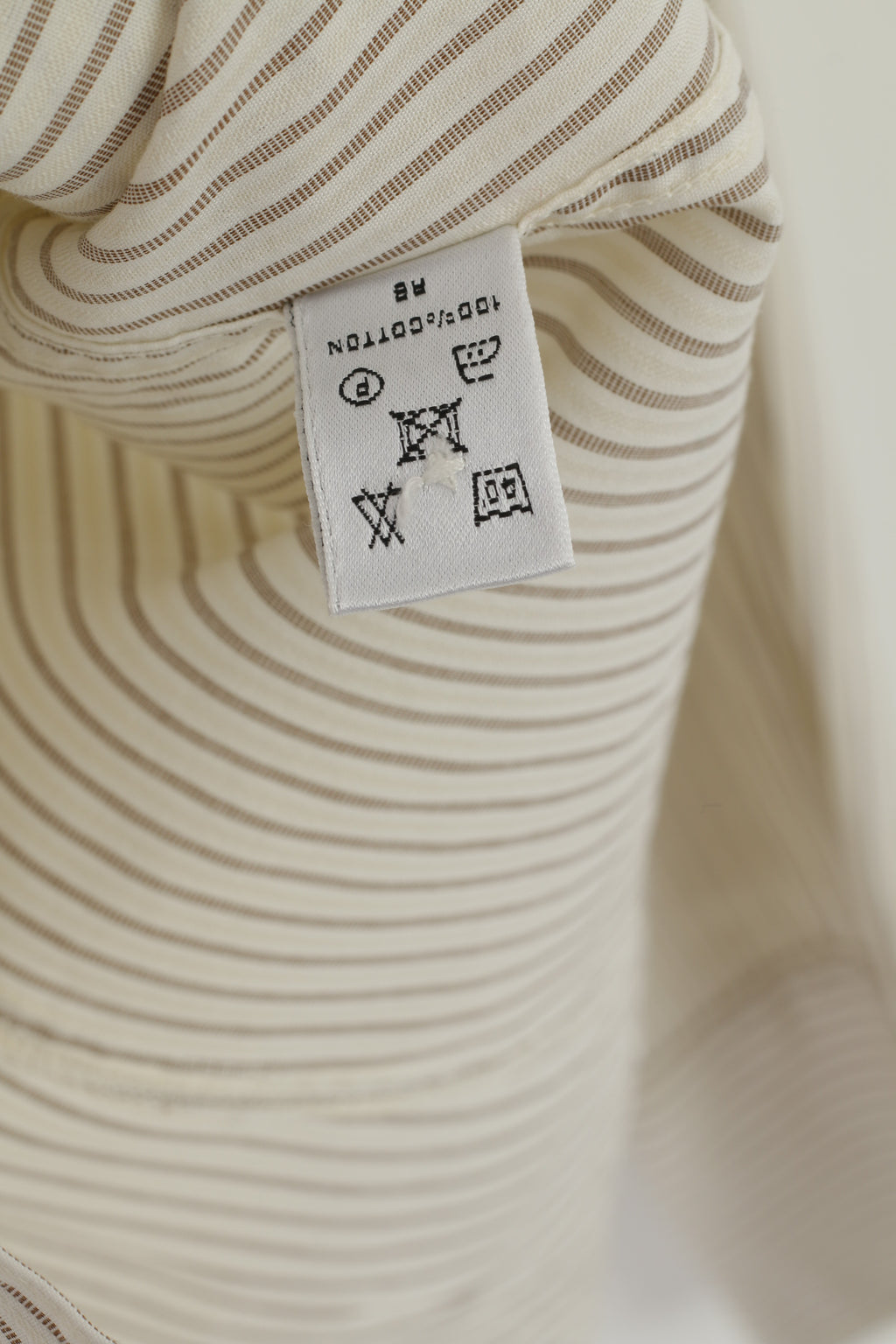 TM Lewin Femme 14 M Chemise décontractée Beige Coton Rayé Brillant Haut à Manches Longues