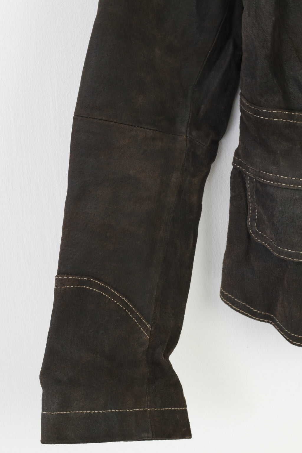 Yoors Women M Leather Jacket Gold Buttons Brown Suede Vintage Top