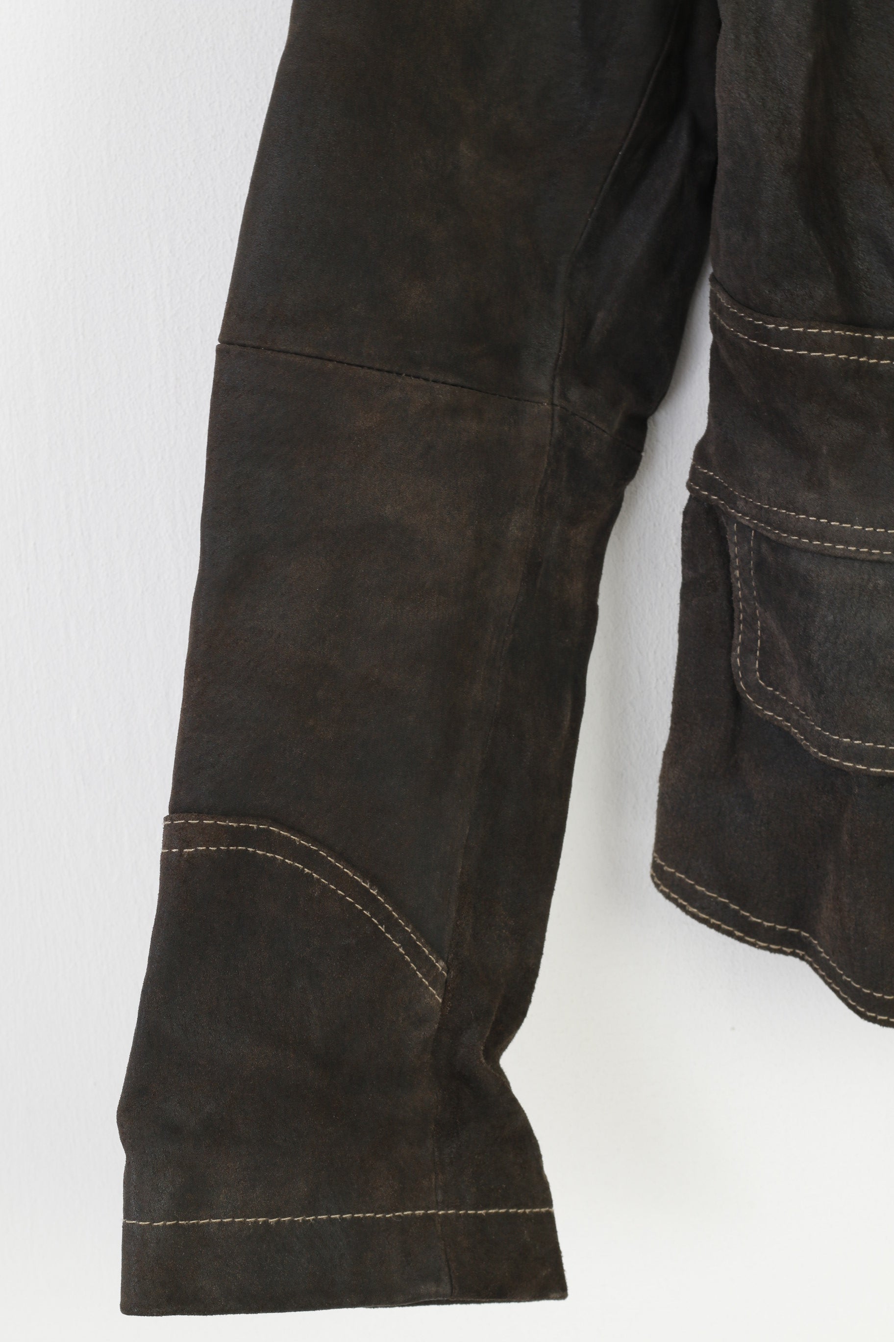 Yoors Women M Leather Jacket Gold Buttons Brown Suede Vintage Top