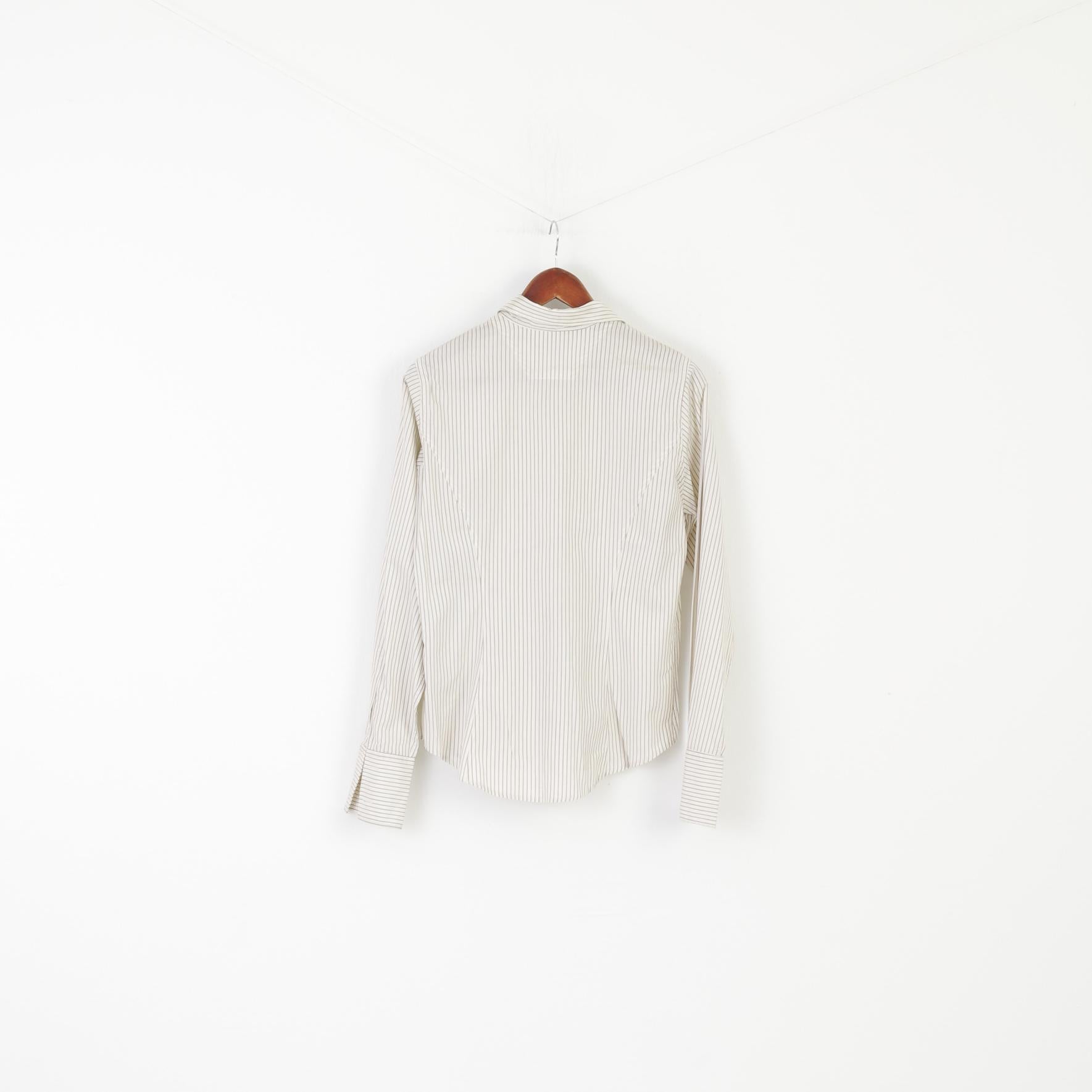 TM Lewin Femme 14 M Chemise décontractée Beige Coton Rayé Brillant Haut à Manches Longues