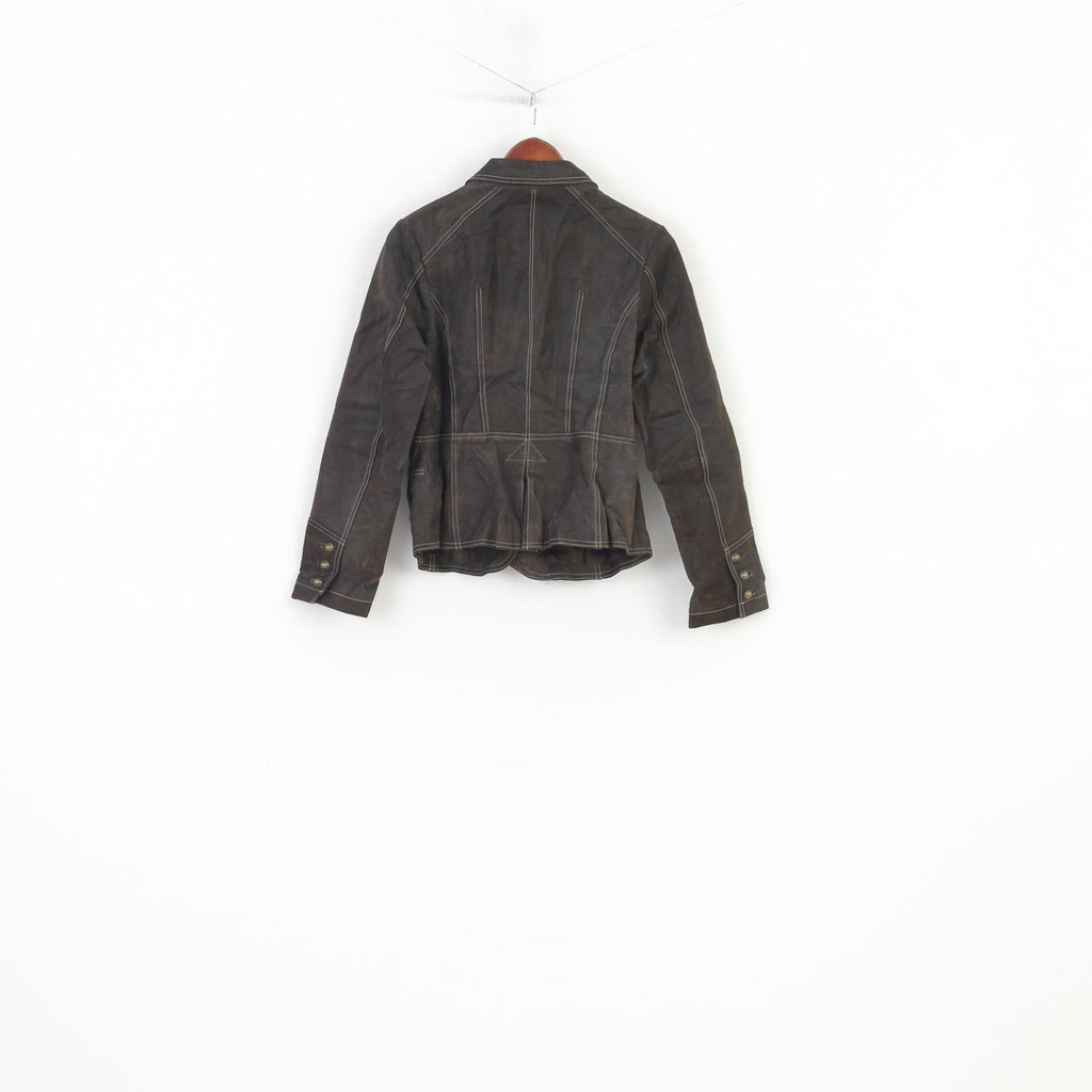 Yoors Women M Leather Jacket Gold Buttons Brown Suede Vintage Top