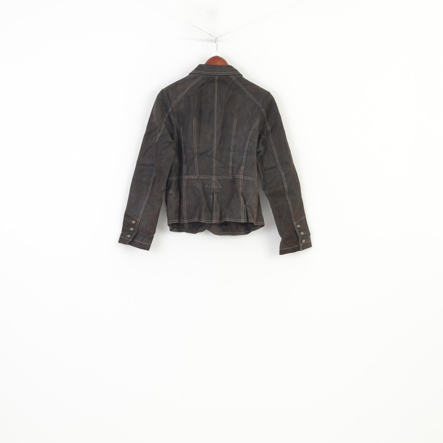 Yoors Women M Leather Jacket Gold Buttons Brown Suede Vintage Top