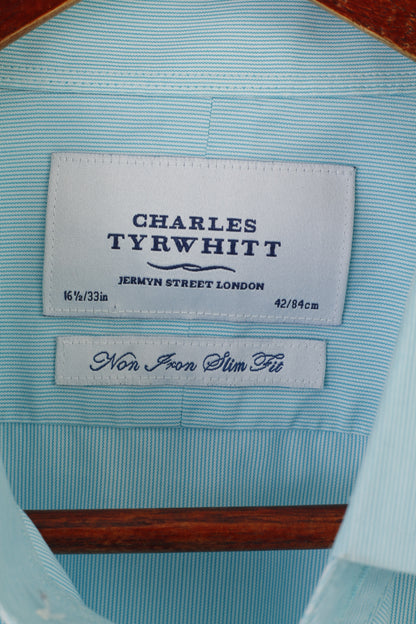 Charles Tyrwhitt Uomo 16.5 33 L Camicia Casual Turchese Cotone Non Stirare Top a Maniche Lunghe