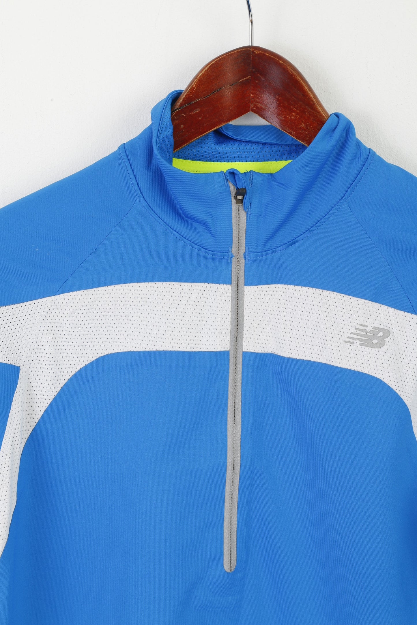 Maglietta New Balance da uomo XS blu Run Sportswear manica lunga con zip e collo