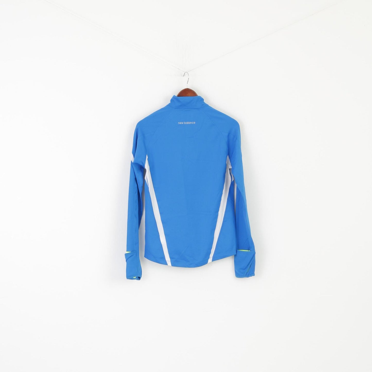 Maglietta New Balance da uomo XS blu Run Sportswear manica lunga con zip e collo