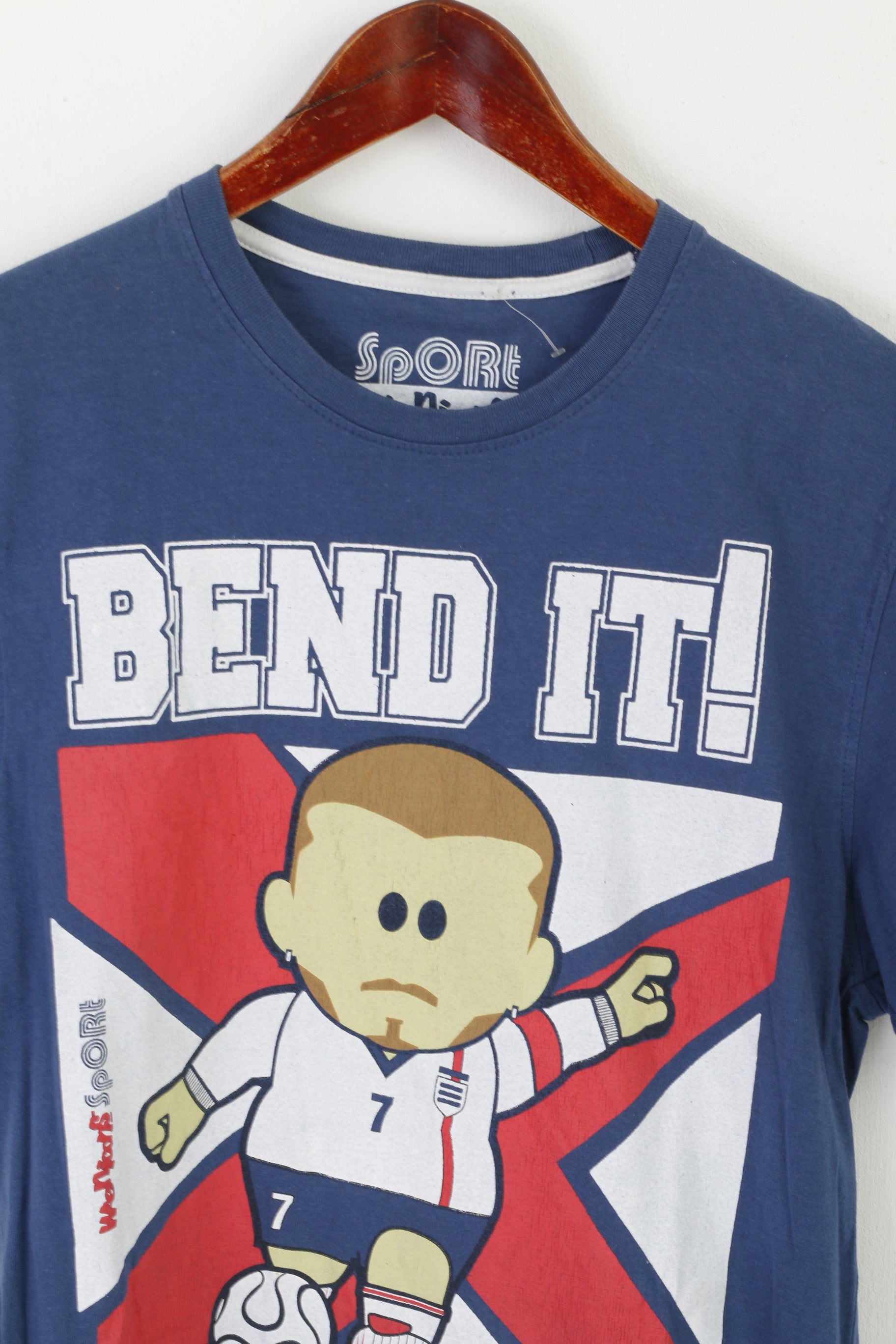 Weenicons Sport Men S Shirt Navy Cotton Graphic Bend It Crew Neck Top