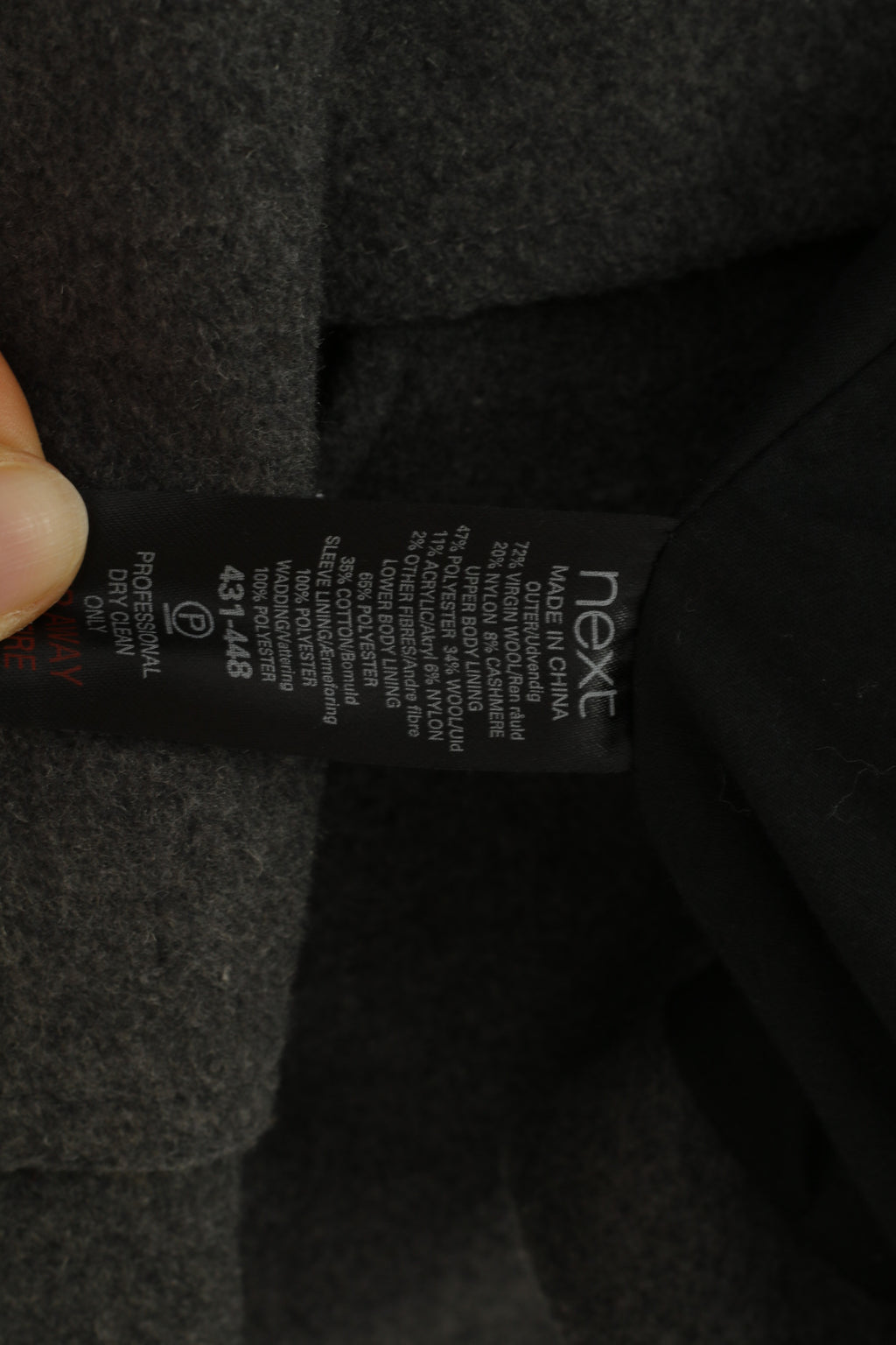 Next Men M Coat Grey Signature Full Zipper Vintage Padded Wool Jacket Pockets Top