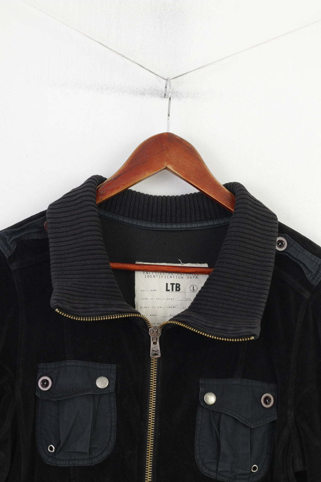 LTB Femme L Sweatshirt Fermeture Éclair Longue Longue Poches Noir Brillant Tunique Haut en Velours