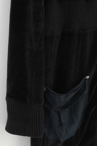 LTB Women L  Sweatshirt Full Zipper Long  Shiny Black Pockets Tunic Velvet Top