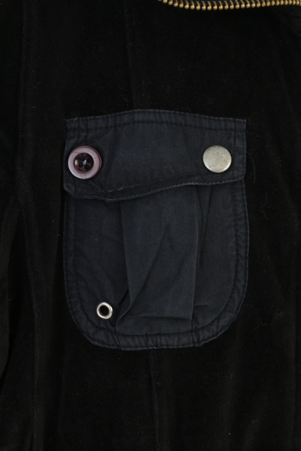 LTB Femme L Sweatshirt Fermeture Éclair Longue Longue Poches Noir Brillant Tunique Haut en Velours