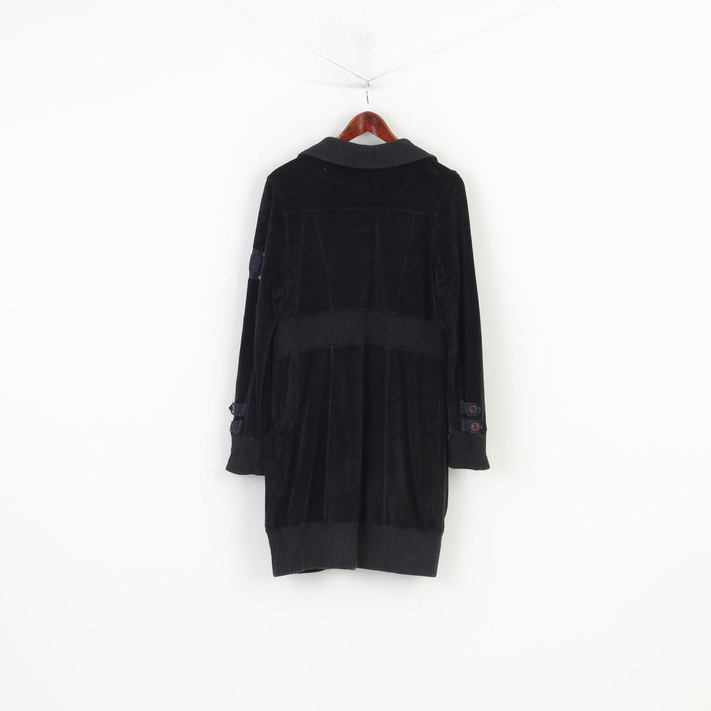 LTB Femme L Sweatshirt Fermeture Éclair Longue Longue Poches Noir Brillant Tunique Haut en Velours