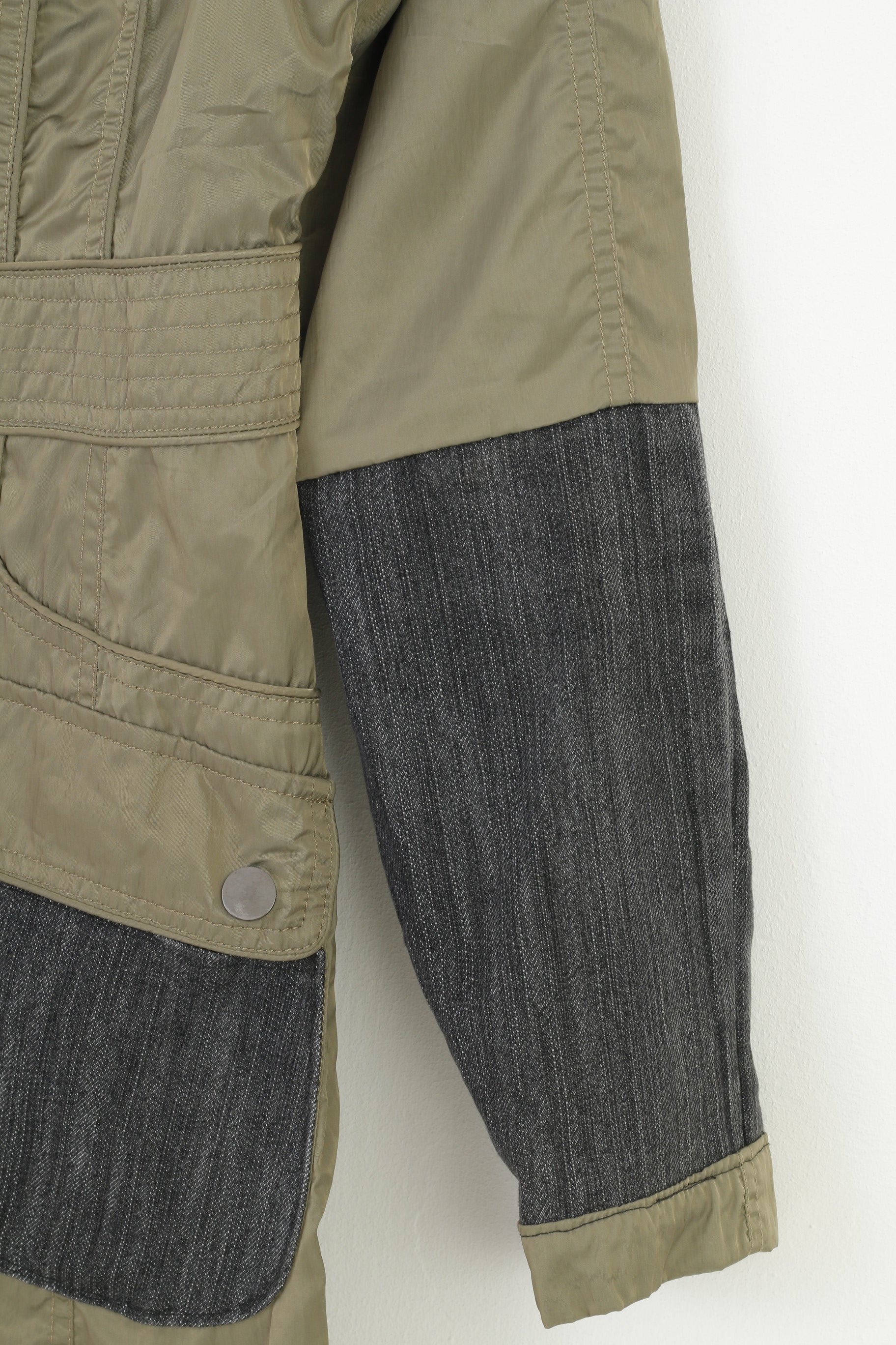 Jane Norman Women 10 S Jacket Lightweight Long Khaki Shiny Zip Up Vintage  Top