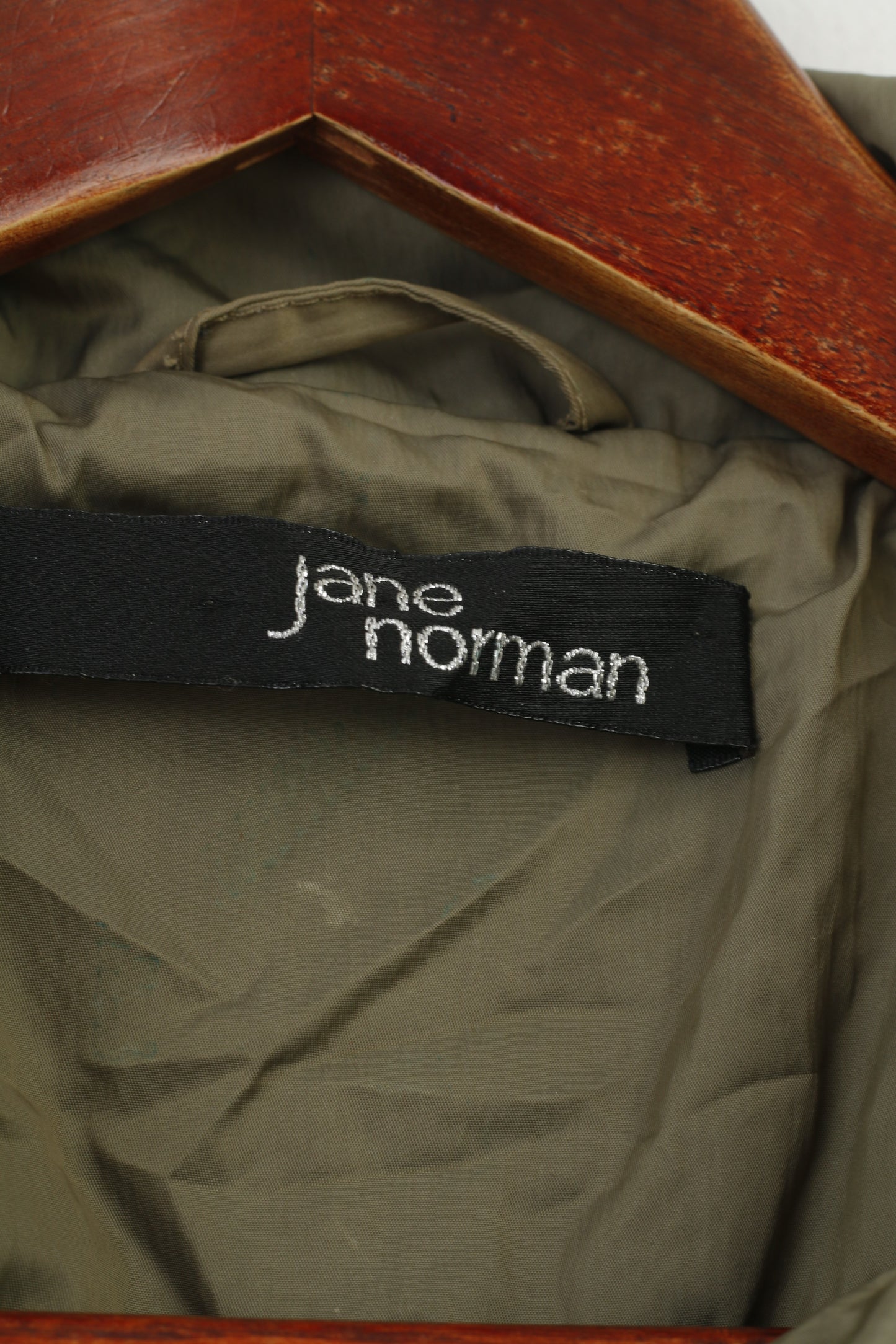 Jane Norman Women 10 S Jacket Lightweight Long Khaki Shiny Zip Up Vintage  Top