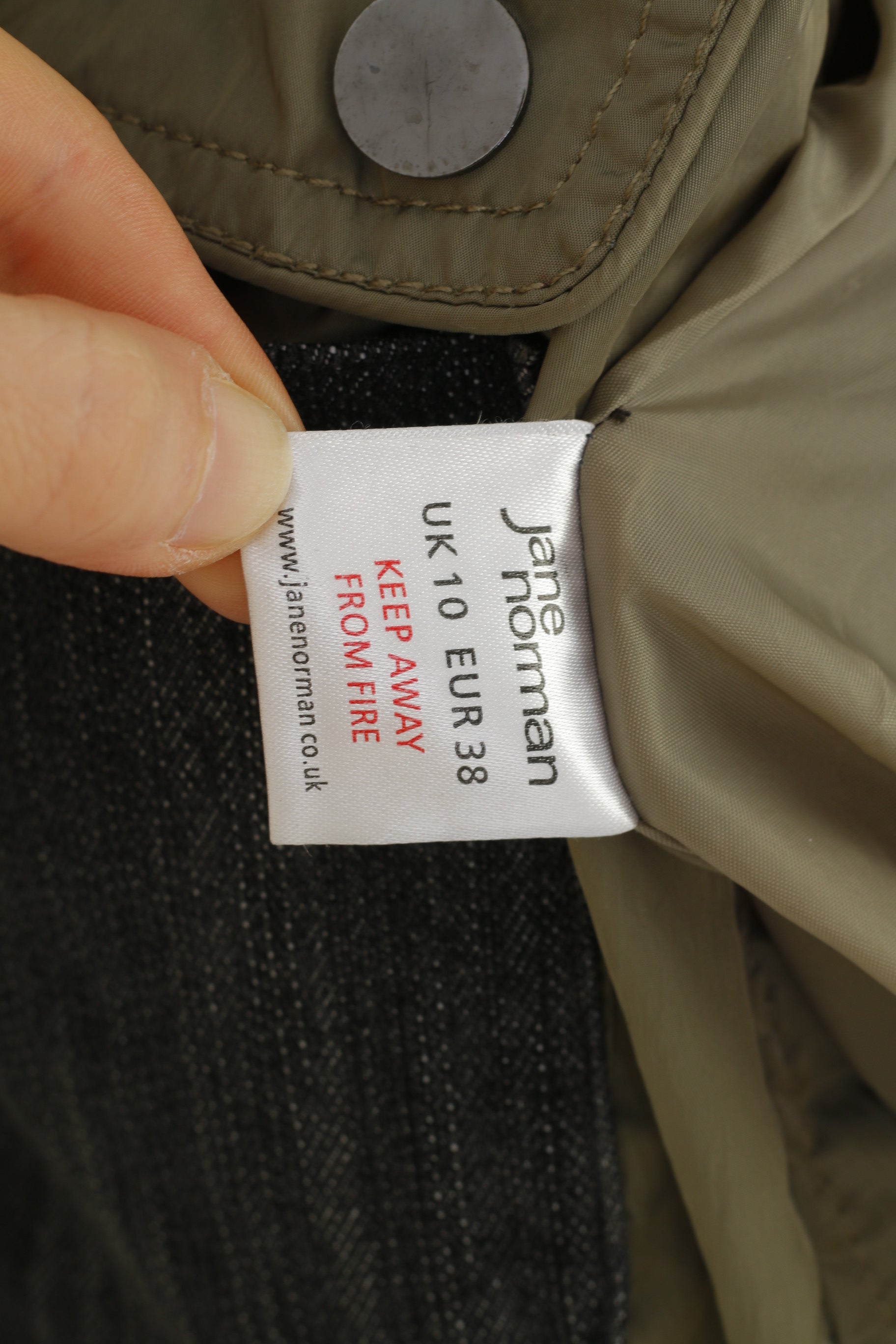 Jane Norman Women 10 S Jacket Lightweight Long Khaki Shiny Zip Up Vintage  Top