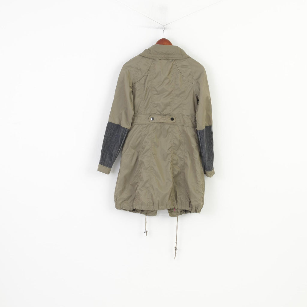 Jane Norman Women 10 S Jacket Lightweight Long Khaki Shiny Zip Up Vint