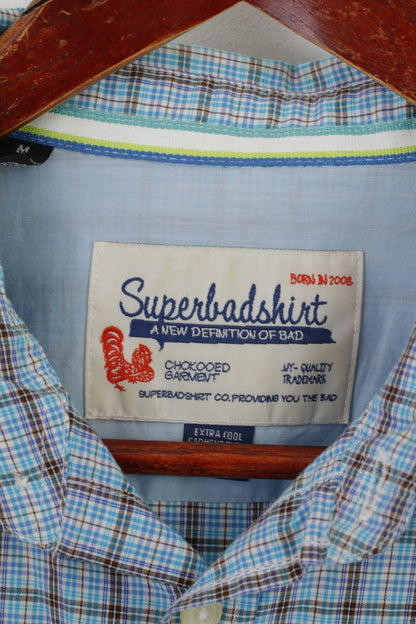 Superbadshirt Hommes M Chemise Décontractée Bleu Vintage À Carreaux Coton Haut À Manches Longues