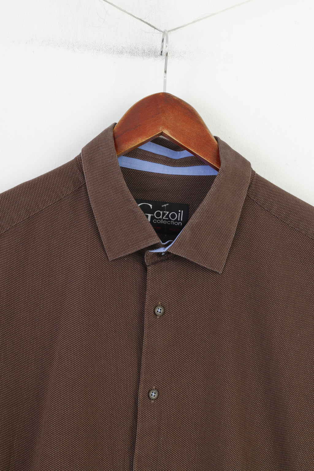 Gazoil Collection Hommes L Chemise Décontractée Marron Micro Carreaux Manches Longues Coton Classique Vintage Haut