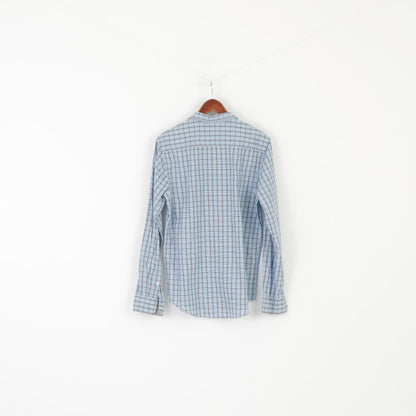 Superbadshirt Hommes M Chemise Décontractée Bleu Vintage À Carreaux Coton Haut À Manches Longues