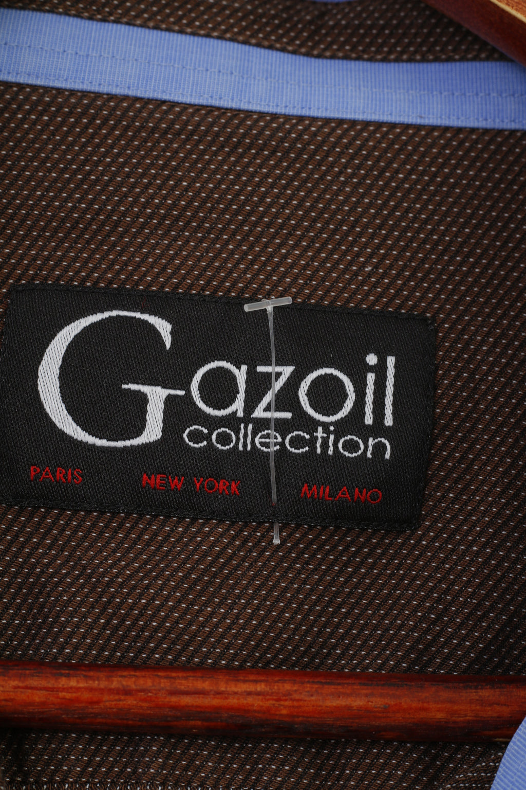 Gazoil Collection Hommes L Chemise Décontractée Marron Micro Carreaux Manches Longues Coton Classique Vintage Haut