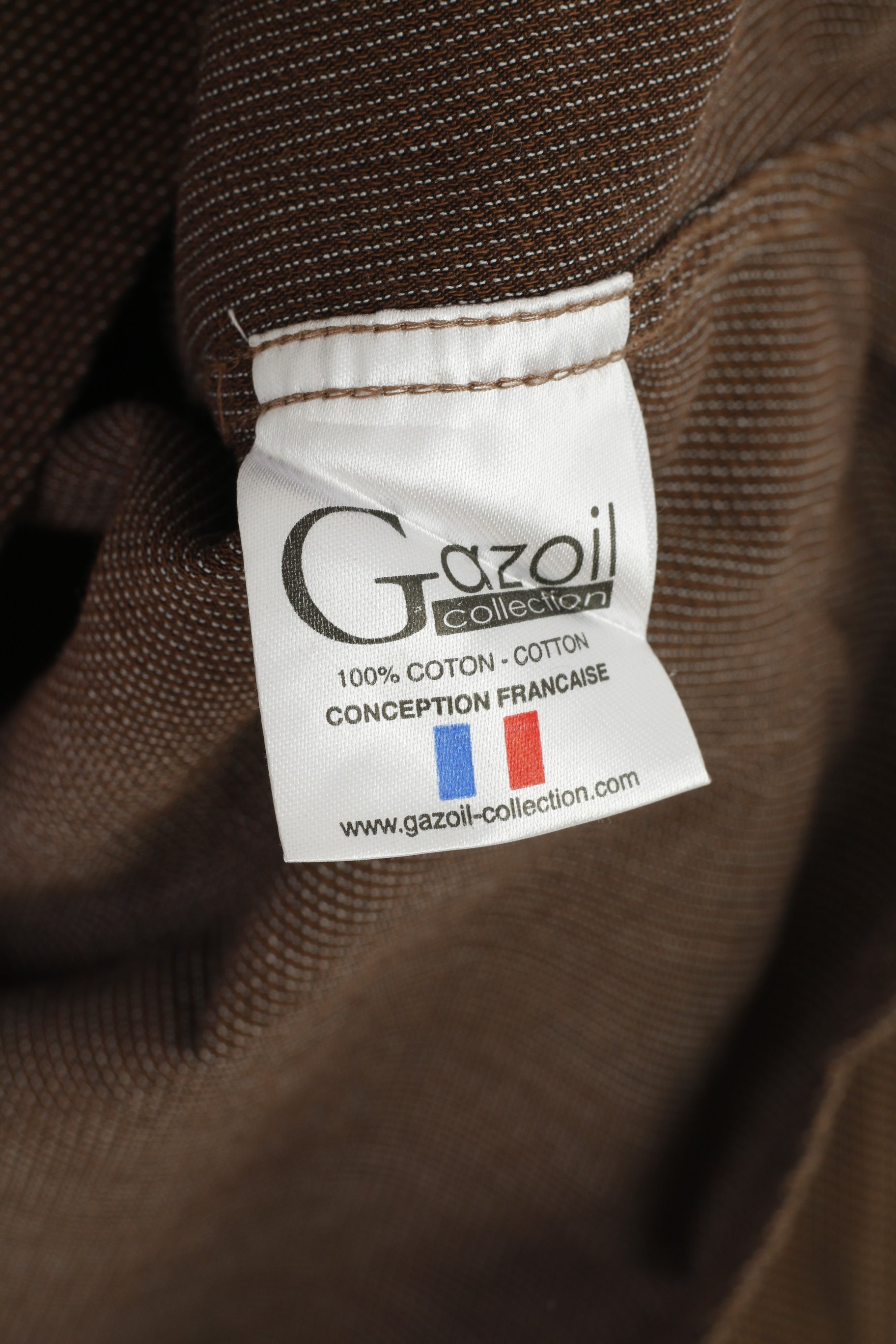 Gazoil Collection Men L Casual Shirt Brown Micro Checkered Long Sleeve  Cotton Classic Vintage Top