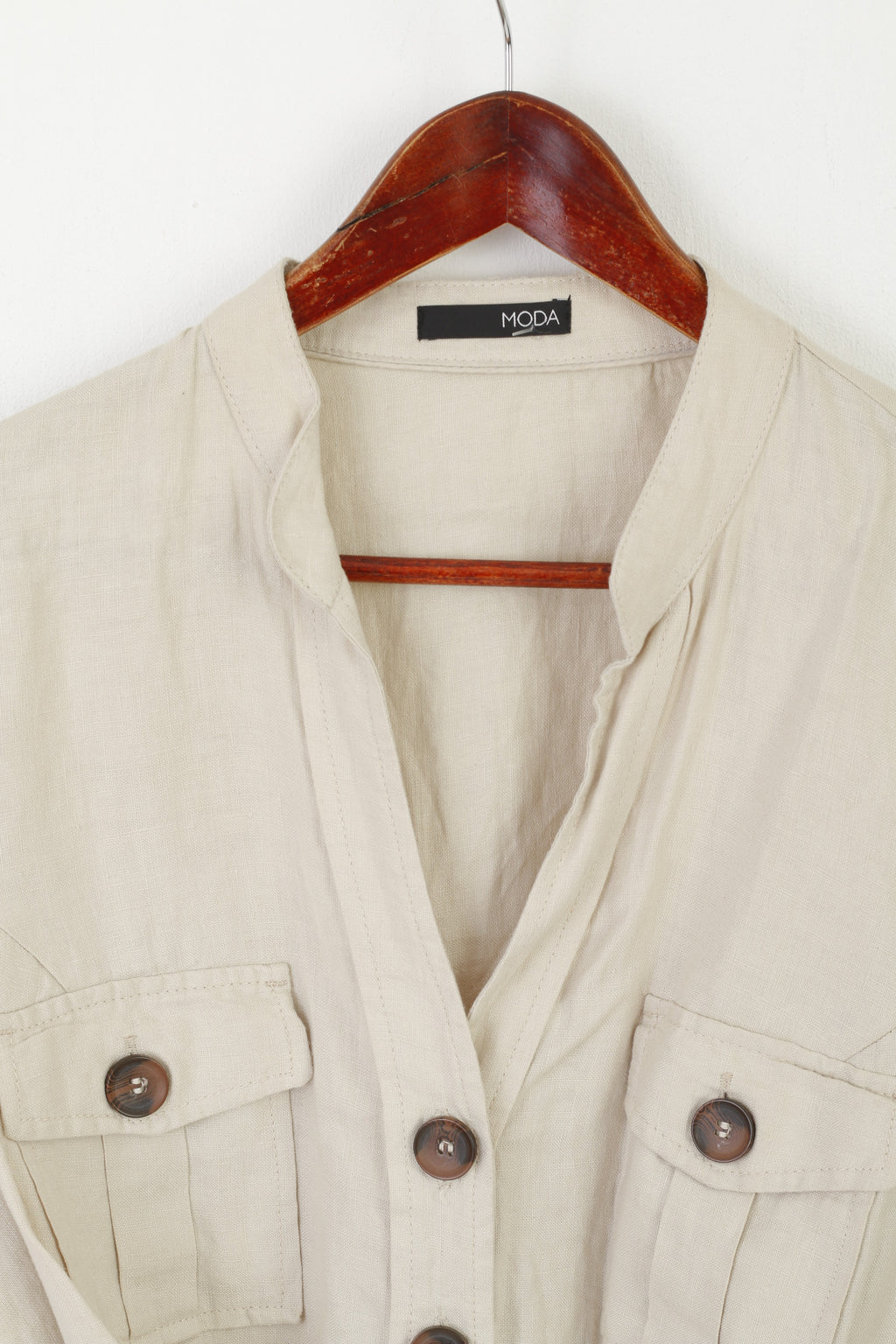 George MODA Women 18 46 XL Casual Shirt Beige 100% Linen Blouse Belted Tunic