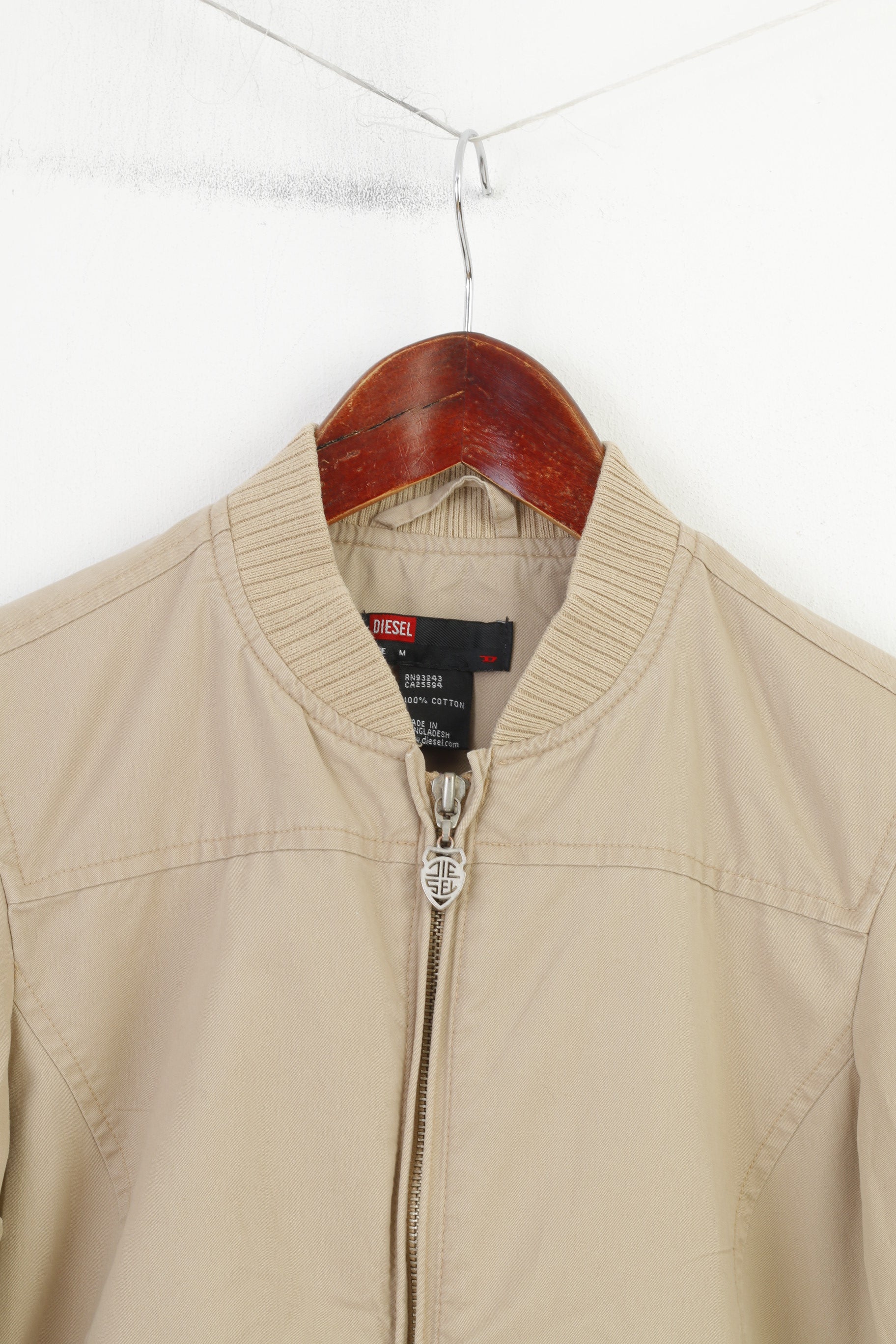 Diesel Women M S Jacket Beige Cotton Zip Up Lightweight Flourish Of Triumph Embroidery Top