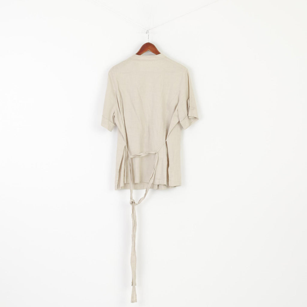 George MODA Women 18 46 XL Casual Shirt Beige 100% Linen Blouse Belted Tunic