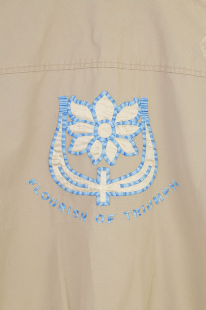 Diesel Women M S Jacket Beige Cotton Zip Up Lightweight Flourish Of Triumph Embroidery Top