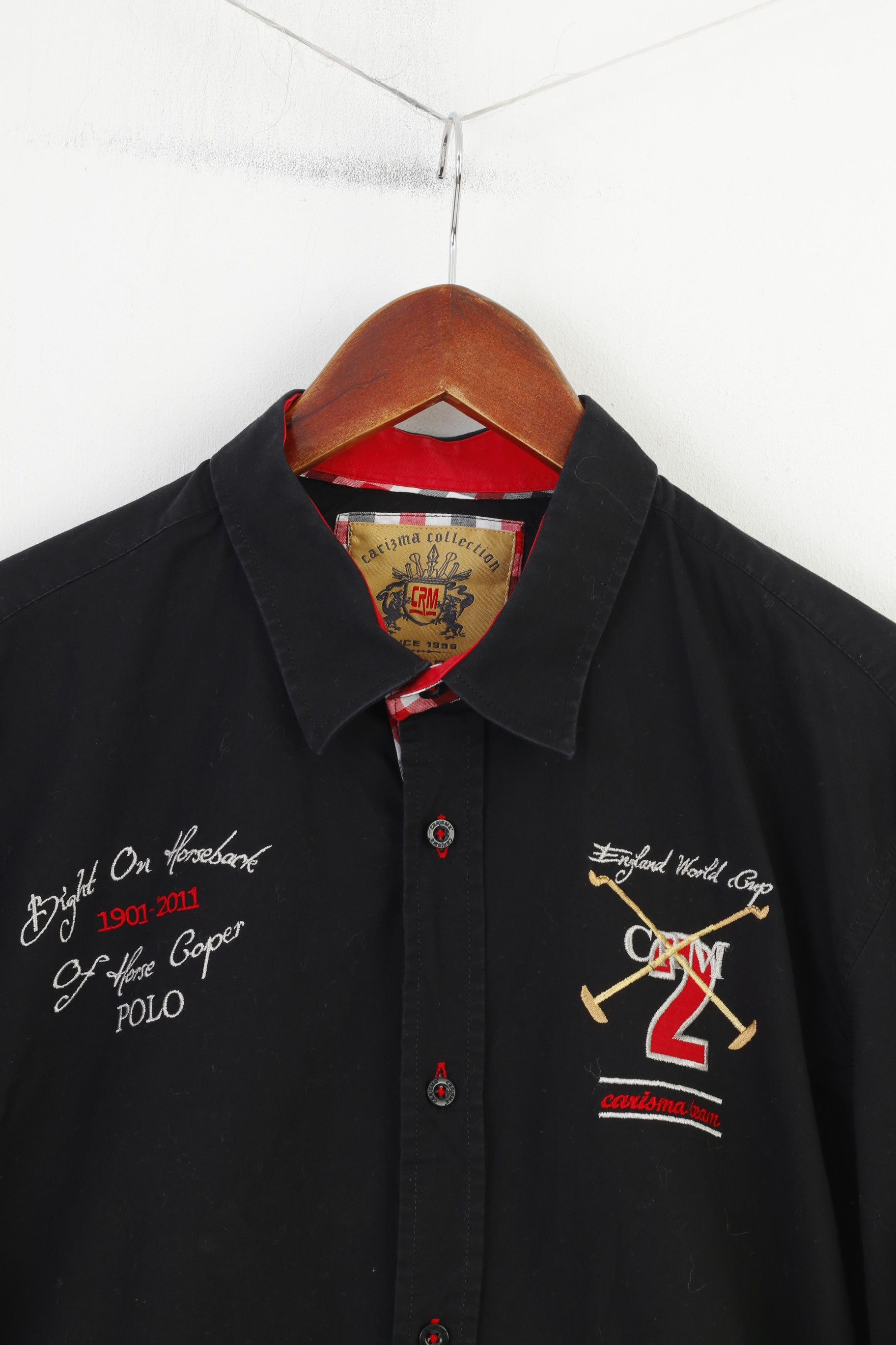 Carisma Denim Men XL Casual Shirt Black Cotton Polo England World Cup Long Sleeve Classic  #2 Top