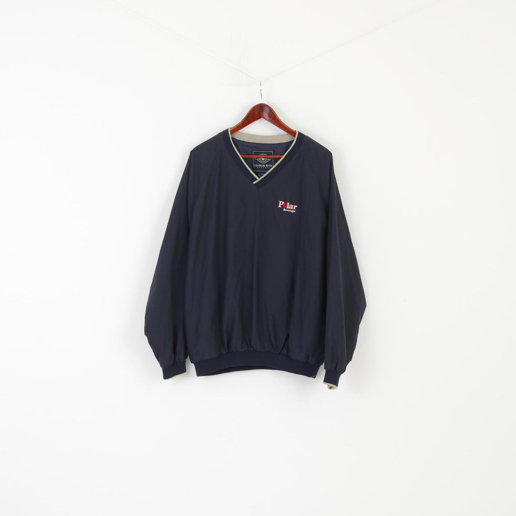 Charles River Apparel Men L Jacket Navy Vintage Pullover Polar Beverages V Neck Top