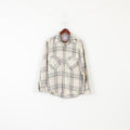 Azzurra Men M Casual Shirt Cream Vintage Warm Checkered Wool Blend Italy Long Sleeve