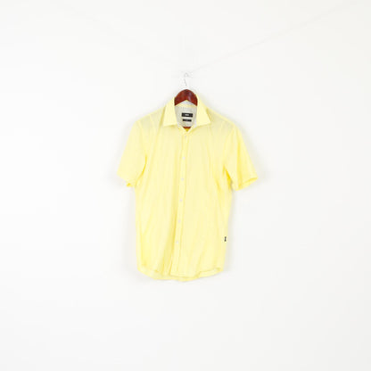 Hugo Boss Men M Casual Shirt Yellow Cotton Slim Fit Short Sleeve Classic Top