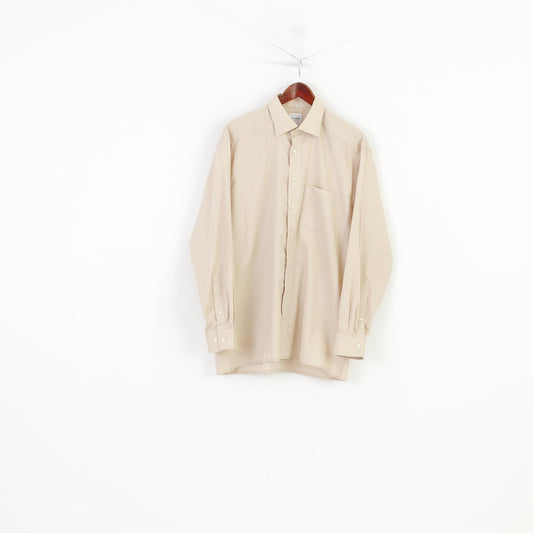 Olymp Luxor Men 16.5 42 XL Casual Shirt Beige Cotton Long Sleeve Vintage Top