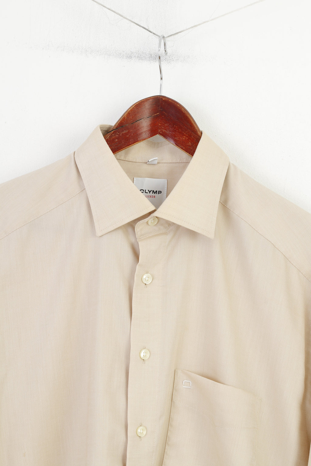 Olymp Luxor Men 16.5 42 XL Casual Shirt Beige Cotton Long Sleeve Vintage Top