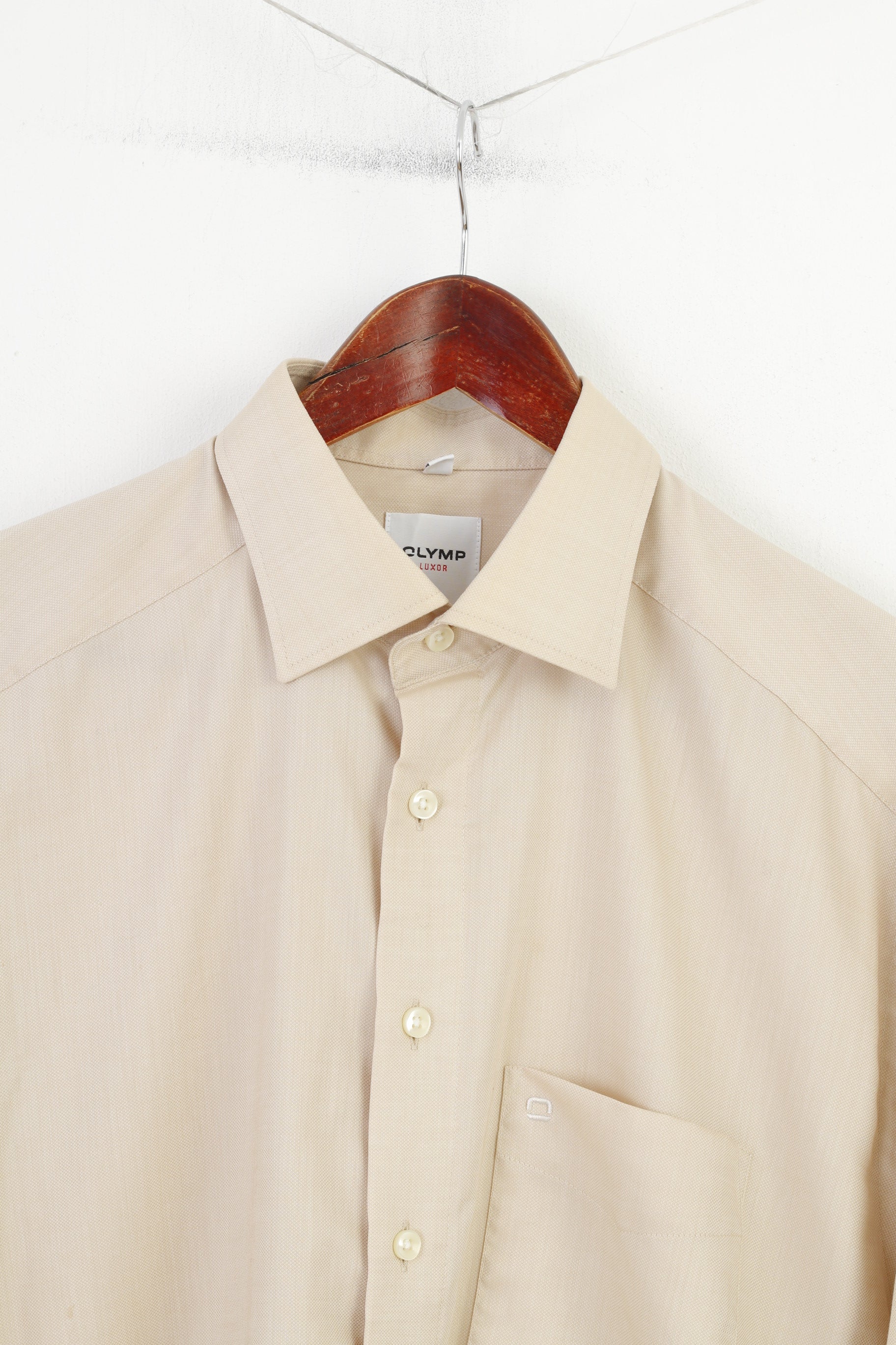 Olymp Luxor Men 16.5 42 XL Casual Shirt Beige Cotton Long Sleeve Vintage Top