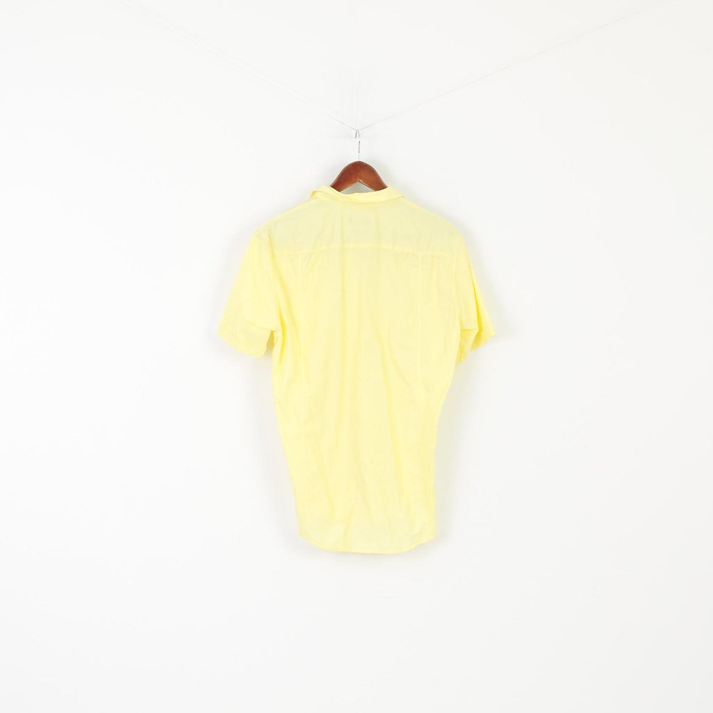 Hugo Boss Men M Casual Shirt Yellow Cotton Slim Fit Short Sleeve Classic Top