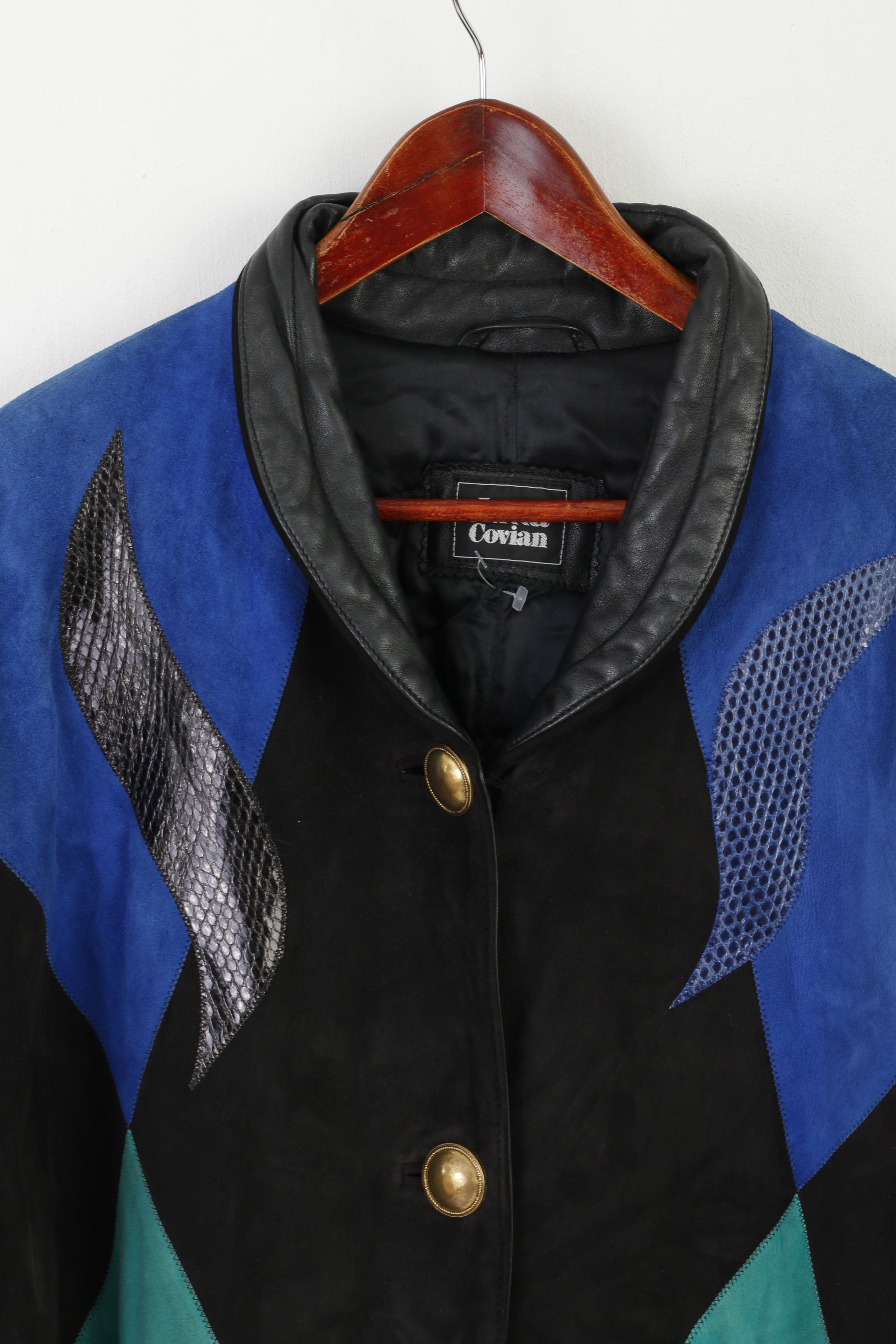Jutta Covian Women 40 10 M Jacket Blue Ptachwork Vintage 80s Spain Shoulder Pads Oversize Top