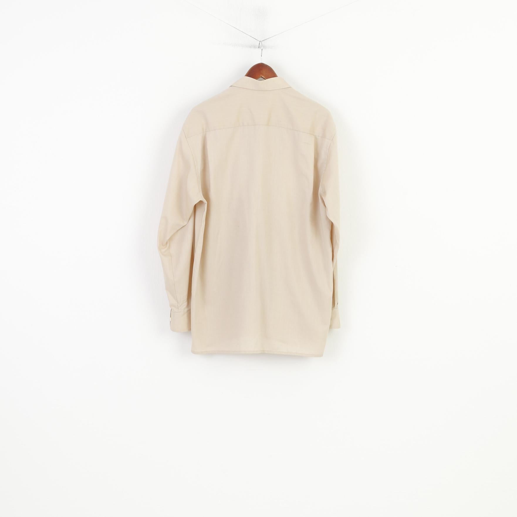 Olymp Luxor Men 16.5 42 XL Casual Shirt Beige Cotton Long Sleeve Vintage Top