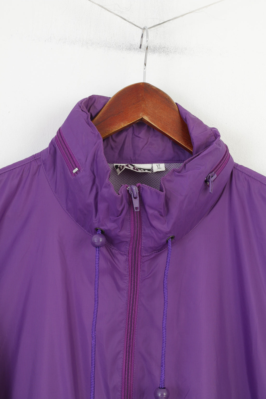Clan Men XL Jacket Purple Vintage Lightweight Hidden Hood Full Zipper Nylon Raincoa Top