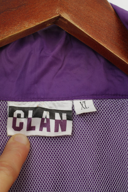 Clan Men XL Veste Violet Vintage Légère Capuche Cachée Fermeture Éclair Complète Nylon Raincoa Top