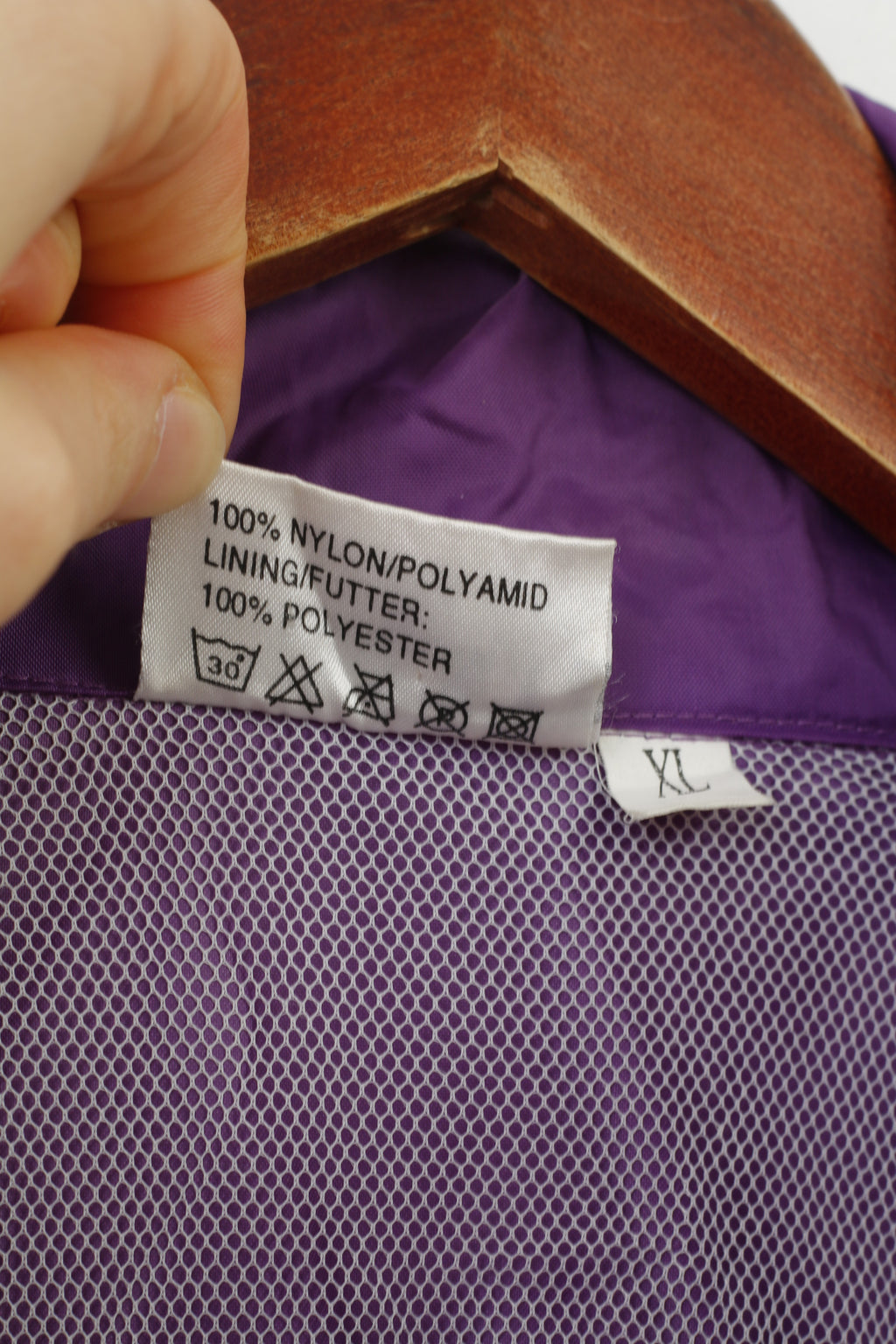 Clan Men XL Jacket Purple Vintage Lightweight Hidden Hood Full Zipper Nylon Raincoa Top