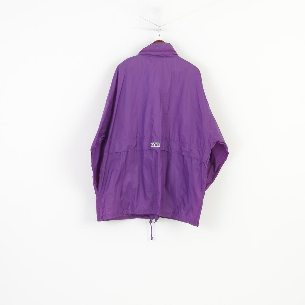 Clan Men XL Jacket Purple Vintage Lightweight Hidden Hood Full Zipper Nylon Raincoa Top