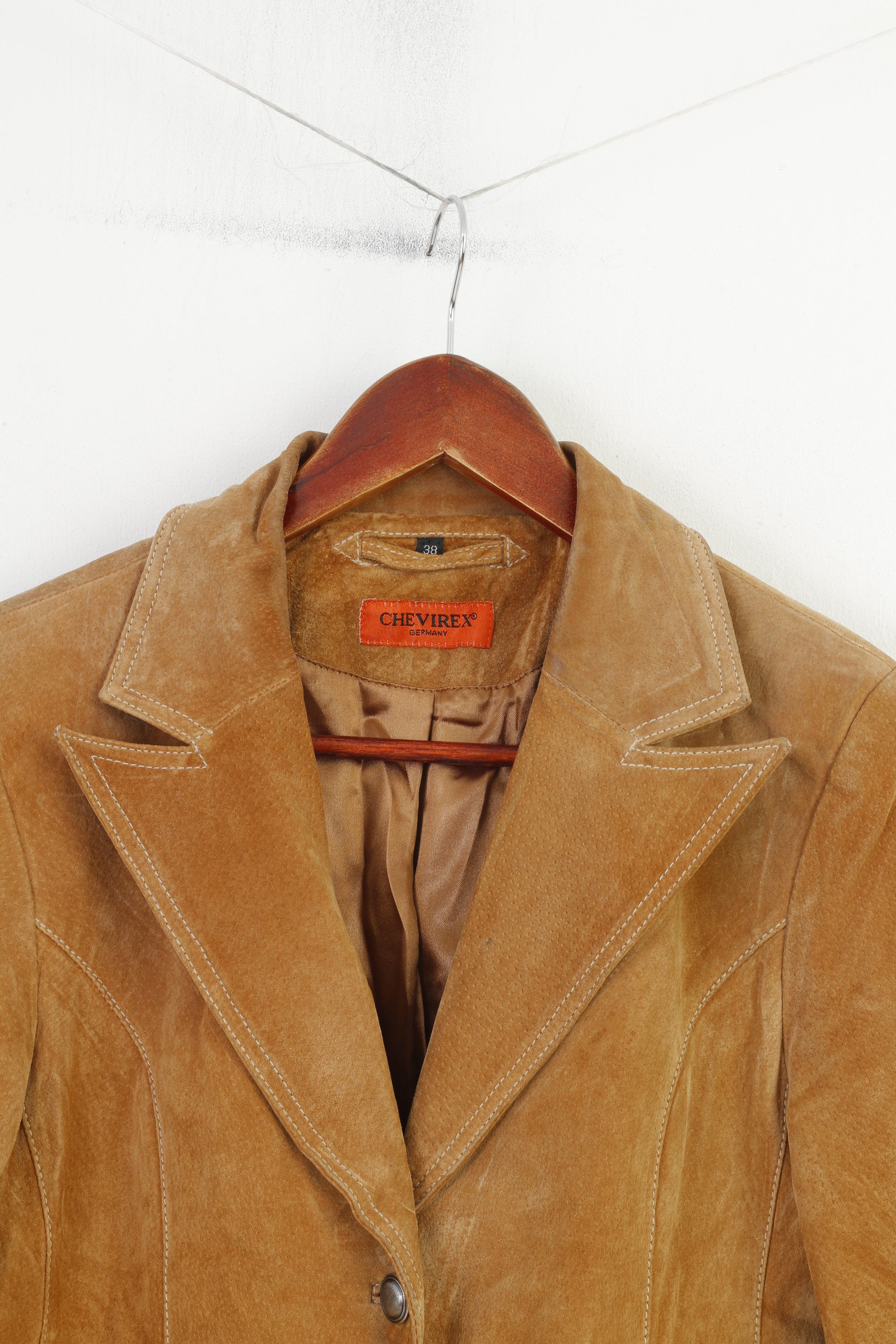 Chevirex Germany Women 38 M Leather Jacket Brown Suede Vintage Single Breasted Blazer Top