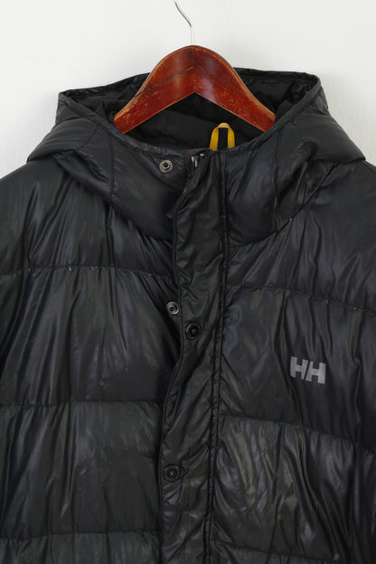 Helly Hansen Hommes L Veste Noir Rembourré En Duvet D'oie À Capuche Fermeture Éclair Complète Haut D'hiver