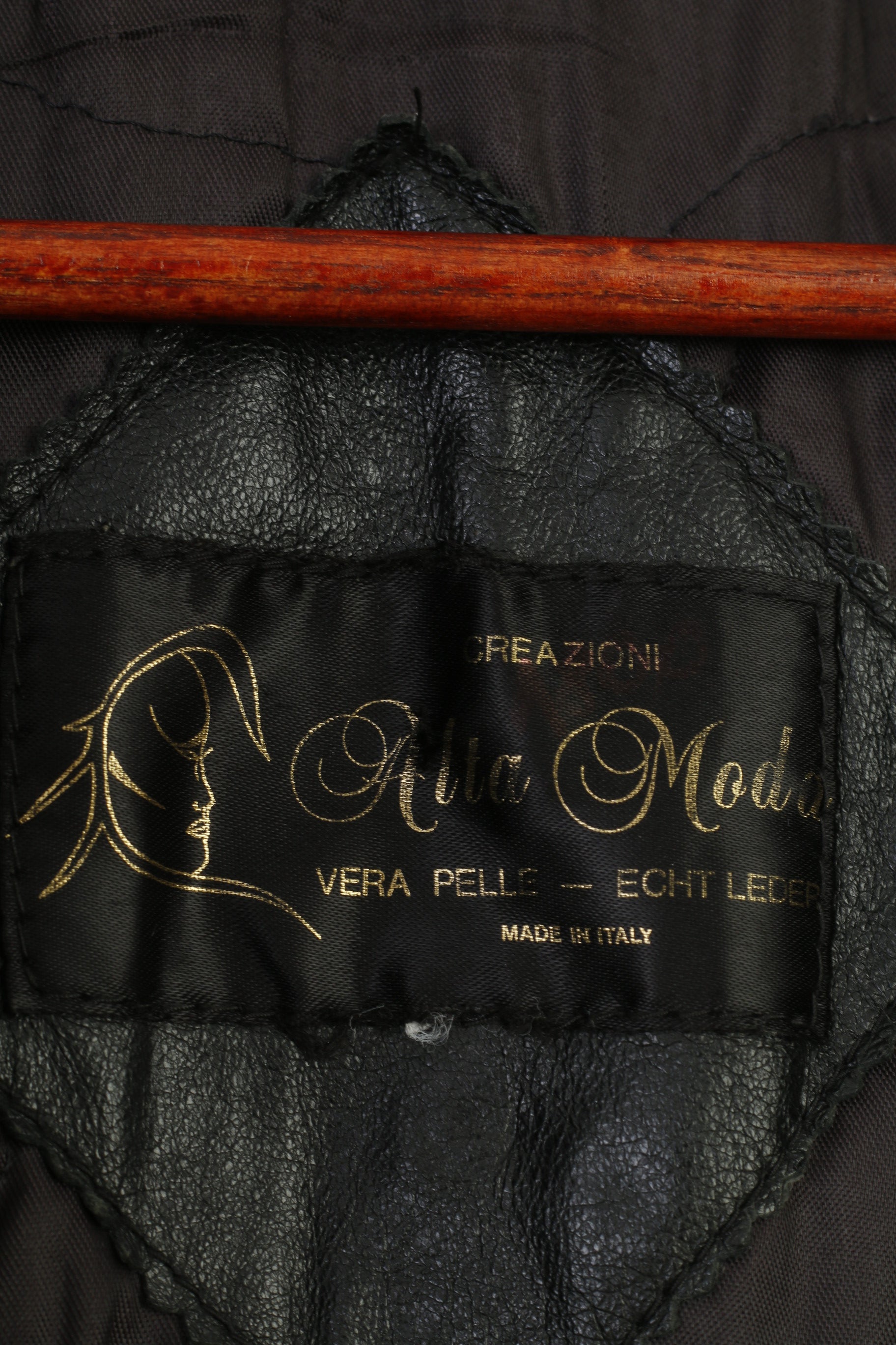 Alta Moda Femmes XL Veste En Cuir Noir Simple Boutonnage Peau Douce Rétro Italie Haut