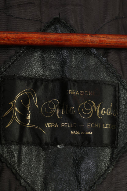 Alta Moda Femmes XL Veste En Cuir Noir Simple Boutonnage Peau Douce Rétro Italie Haut