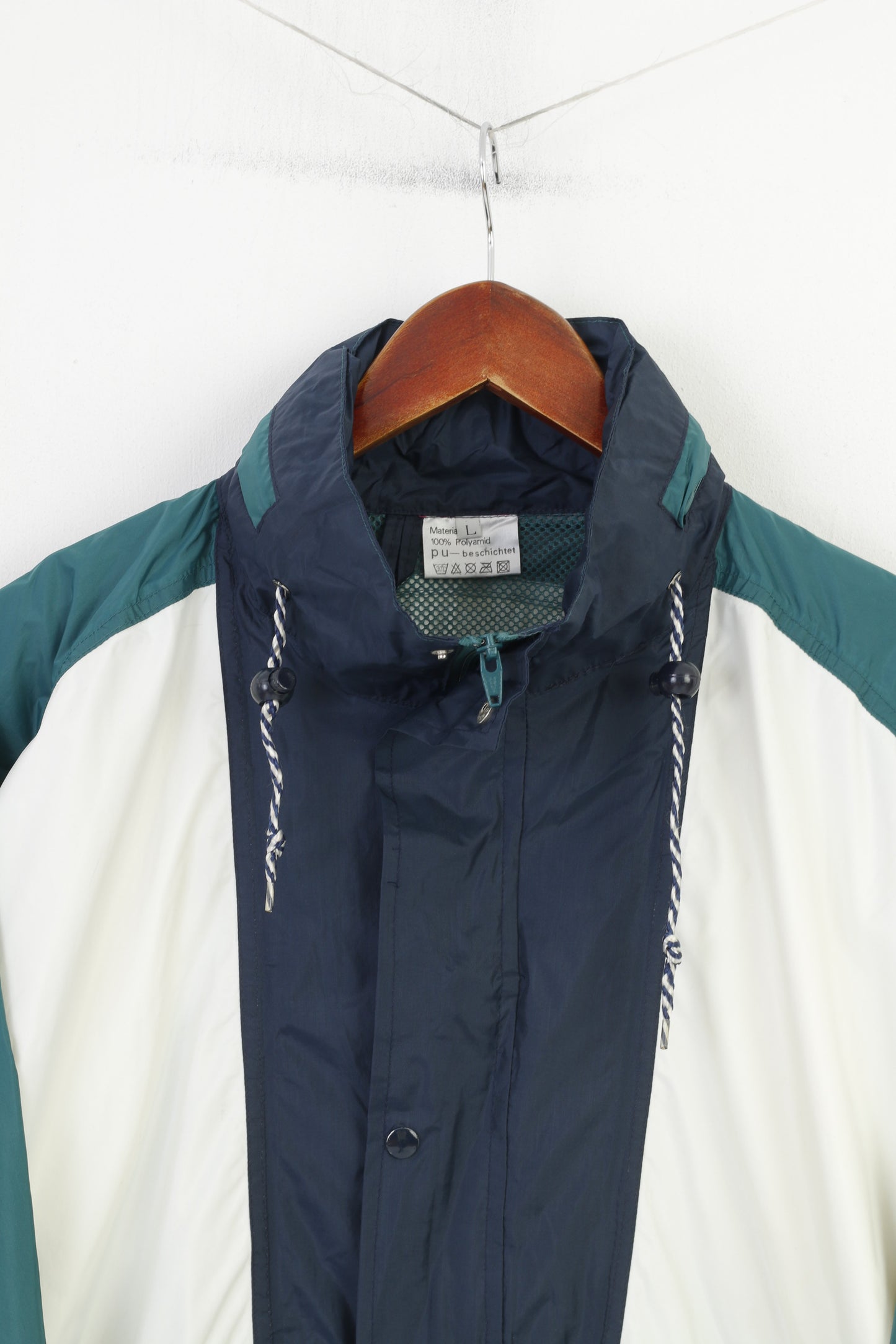 Active Blue Marlin Men L Jacket Green Vintage Lightweight Nylon Waterproof Hooded Full Zipper Top